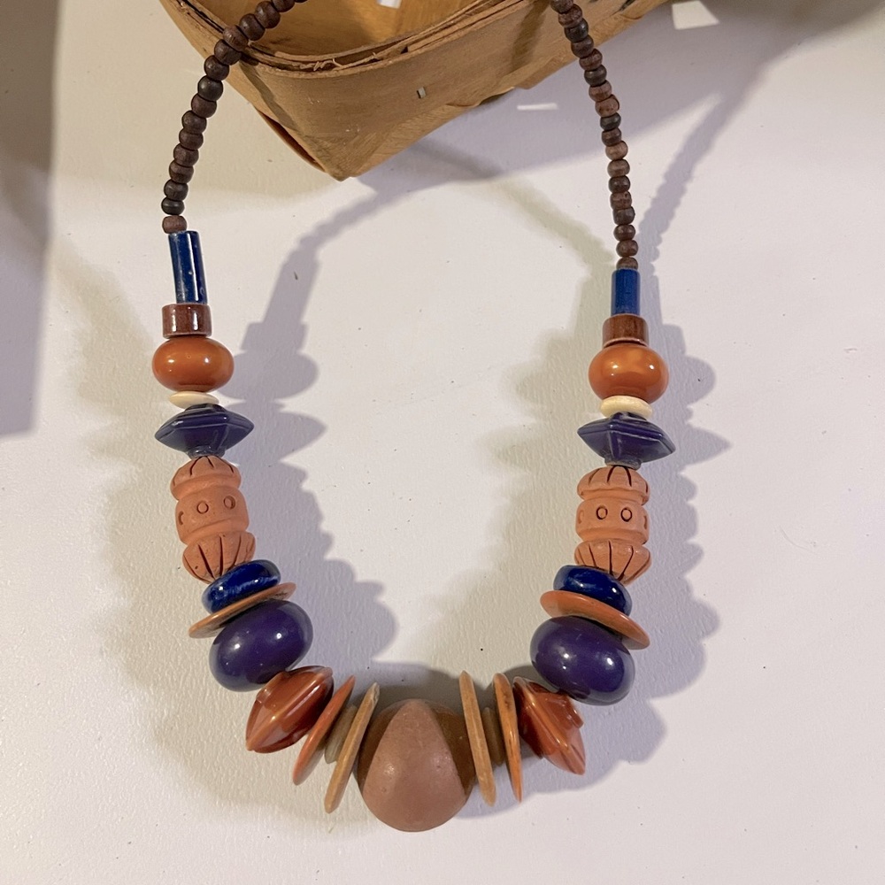 Two Beaded necklaces, clay / wood, hippy, boho SET OF 2